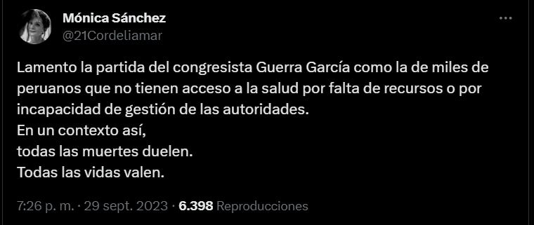 Mónica Sánchez se pronuncia por muerte de Hernando Guerra. (Captura Twitter)