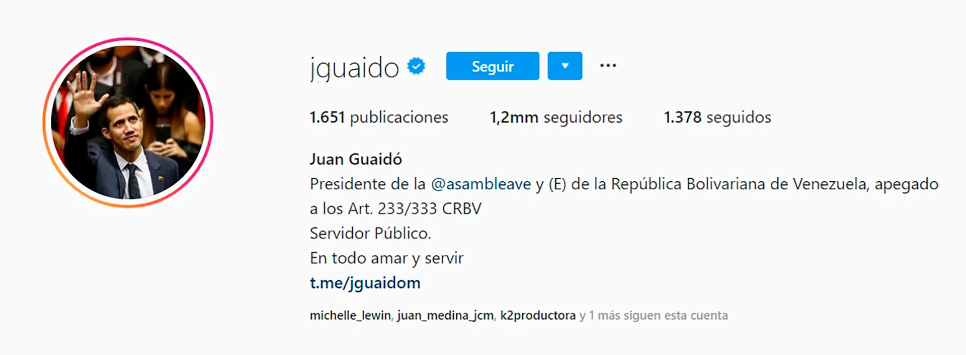 Instagram le otorgó la insignia al presidente interino de Venezuela Juan Guaidó