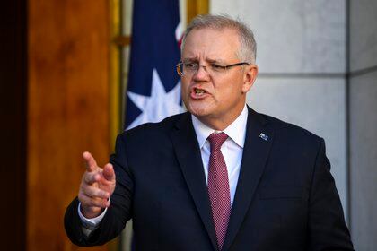 El primer ministro de Australia, Scott Morrison durante una conferencia de prensa en Camberra, Australia, el 18 de junio de 2020. EFE/EPA/LUKAS COCH
