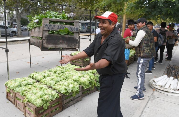 Decenas de cajones de lechuga, otros vegetales y frutas se repartieron frente a a Sociedad Rural Argentina