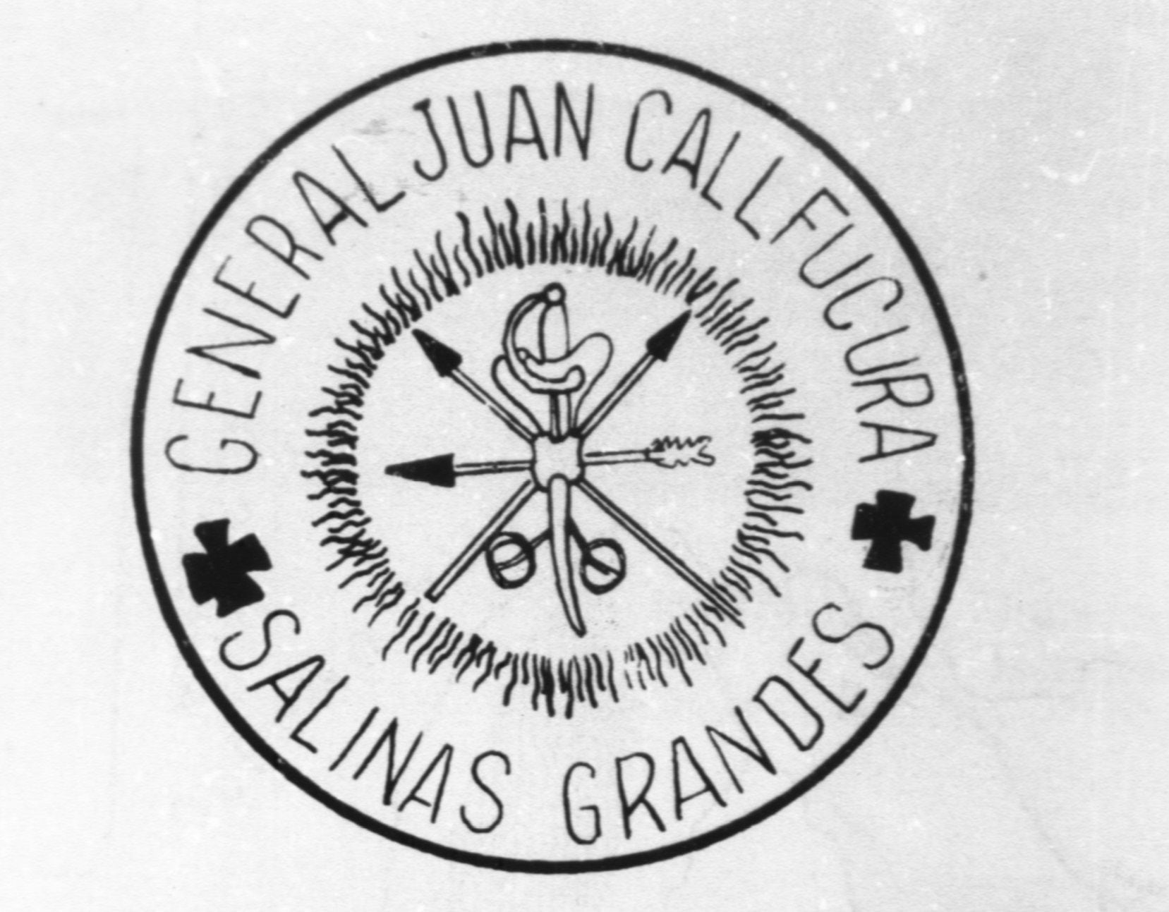 Sello mayor hallado en el archivo del gobernador de Salinas Grandes. A su costado tenía escrita la leyenda "regalo de Santiago Caccia a don Juan Calfucurá - Rosario" (Museo Regional Adolfo Alsina)