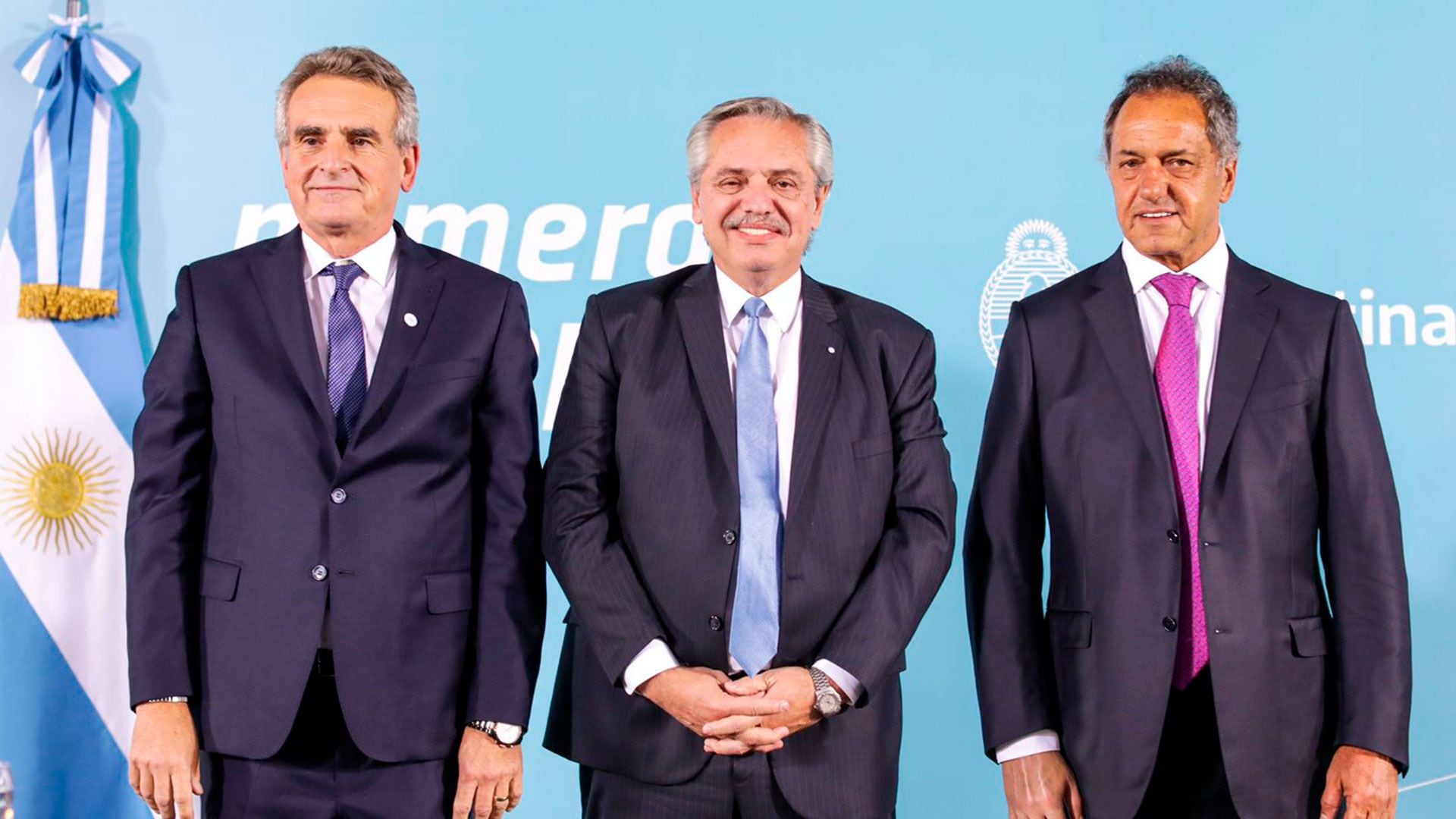 Agustin Rossi Alberto Fernandez y Daniel Scioli