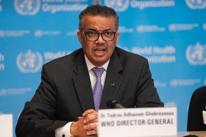 El director general de la Organización Mundial de la Salud (OMS), Tedros Adhanom Ghebreyesus,  en la conferencia de prensa sobre COVID-19 - 9 de marzo de 2020
