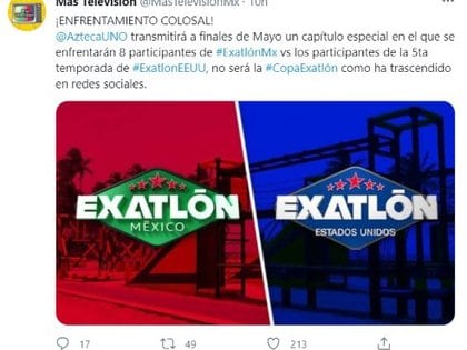 According to More Television, the former participants of "Axelon Mexico" They will face off in a special program against members "Exatlón United States" (Image: TwitterMasTelevisionMx)