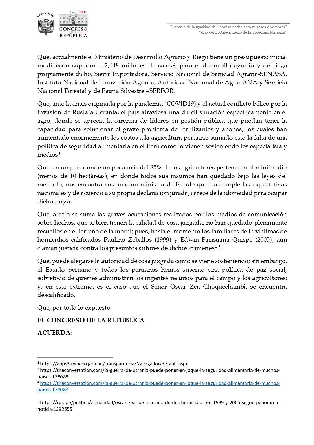 Antrag auf Interpellation gegen Minister Zea.