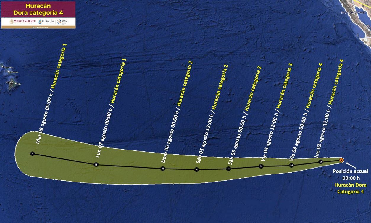 El huracán Dora es el más fuerte de la actual temporada 2023 en la costa del Pacífico (Conagua)