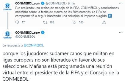 El ente que rige al fútbol sudamericano informó a través de las redes