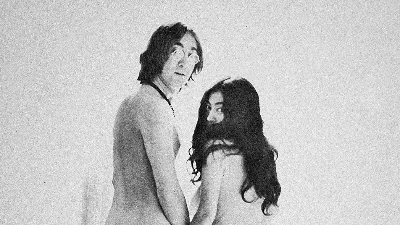 View of the back cover of the record album 'Two Virgins,' by British musician John Lennon (1940 - 1980) and Japanese-born musician and artist Yoko Ono, 1968. The two are both completely naked, save for Lennon's glasses and necklace. (Photo by Blank Archives/Getty Images)