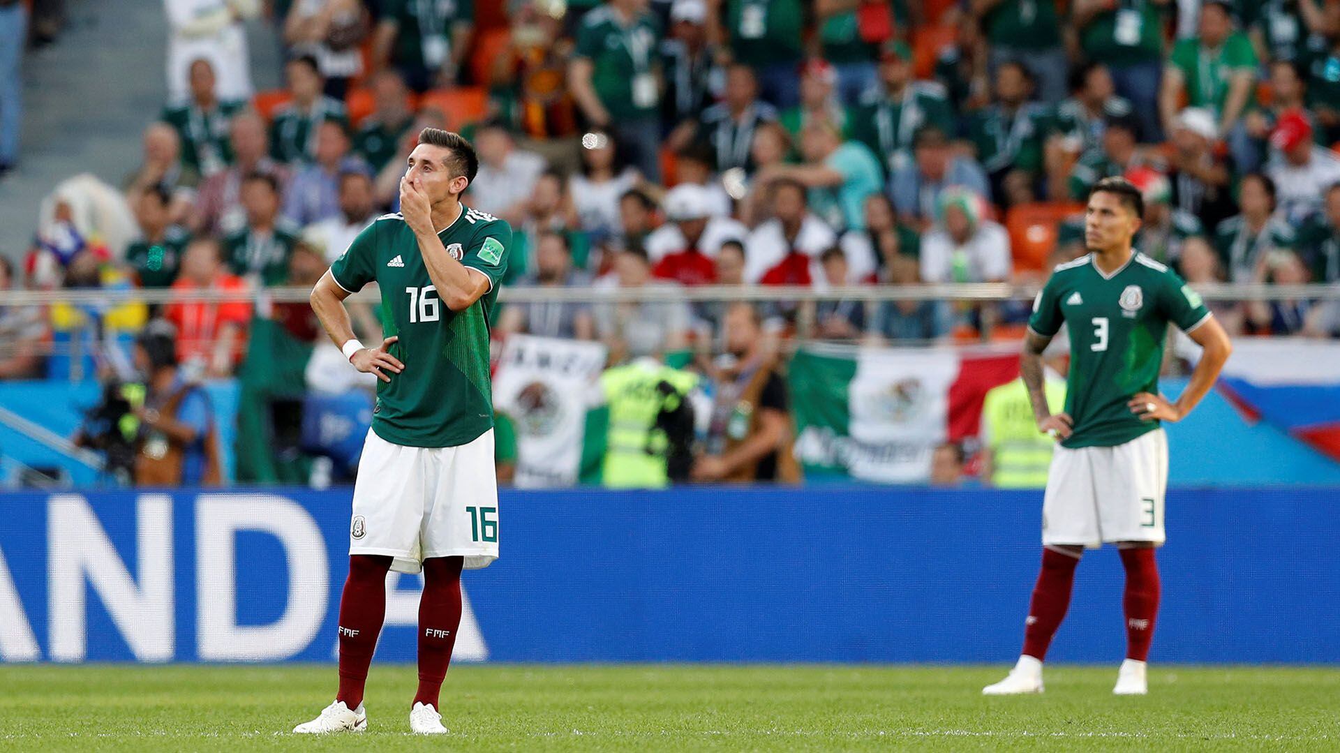 Soccer Football - World Cup - Group F - Mexico vs Sweden - Ekaterinburg Arena, Yekaterinburg, Russia - June 27, 2018   Mexico's Hector Herrera reacts after Sweden's Ludwig Augustinsson scored their first goal     REUTERS/Darren Staples