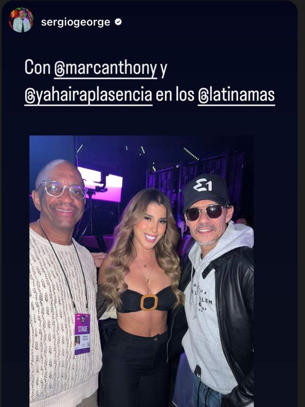 Yahaira Plasencia se codea con Marc Anthony en los Latin American Music Awards en Las Vegas. Instagram.