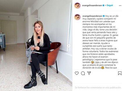 Evangelina Anderson contó en su Instagram que donó óvulos para ayudar a aquellas mujeres que les cuesta quedar embarazadas 