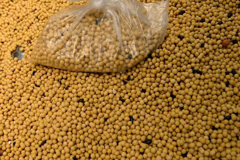 Imagen de archivo de una bolsa de porotos de soja sobre porotos de soja a la venta en un supermercado Walmart en Beijing, China. 23 de septiembre, 2019. REUTERS/Tingshu Wang/Archivo