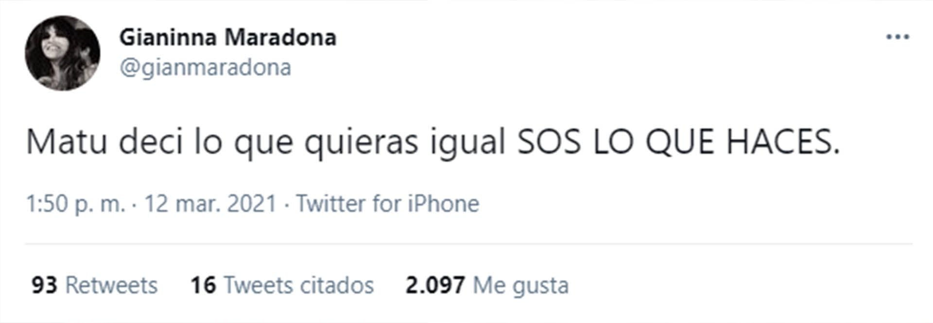 El tuit de Gianinna Maradona contra Matías Morla