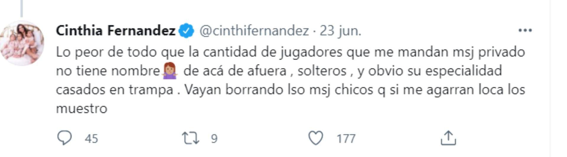 La advertencia de Cinthia Fernández
