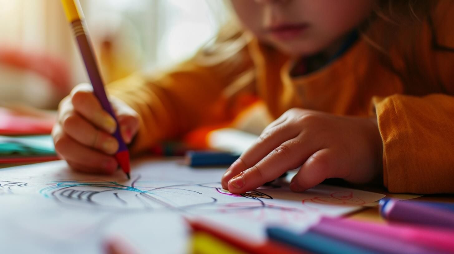 Encantadora imagen de un niño inmerso en su mundo creativo, usando crayones para expresar ideas y aprender de manera lúdica. Una representación genuina de la enseñanza infantil y la alegría de descubrir. (Imagen Ilustrativa Infobae)