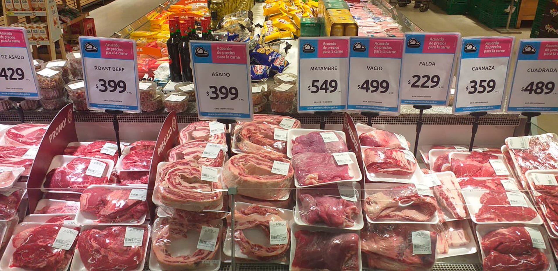Carne precios populares supermercados frigoríficos