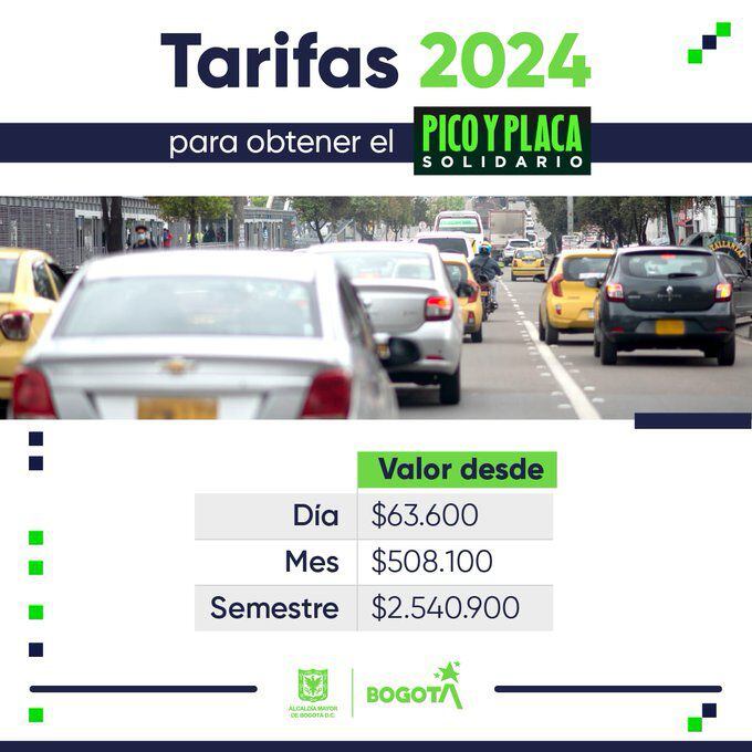 Estas son las tarifas "estándar" para sacra el Pico y placa solidario en Bogotá en 2024 - crédito @sectormovilidad/X