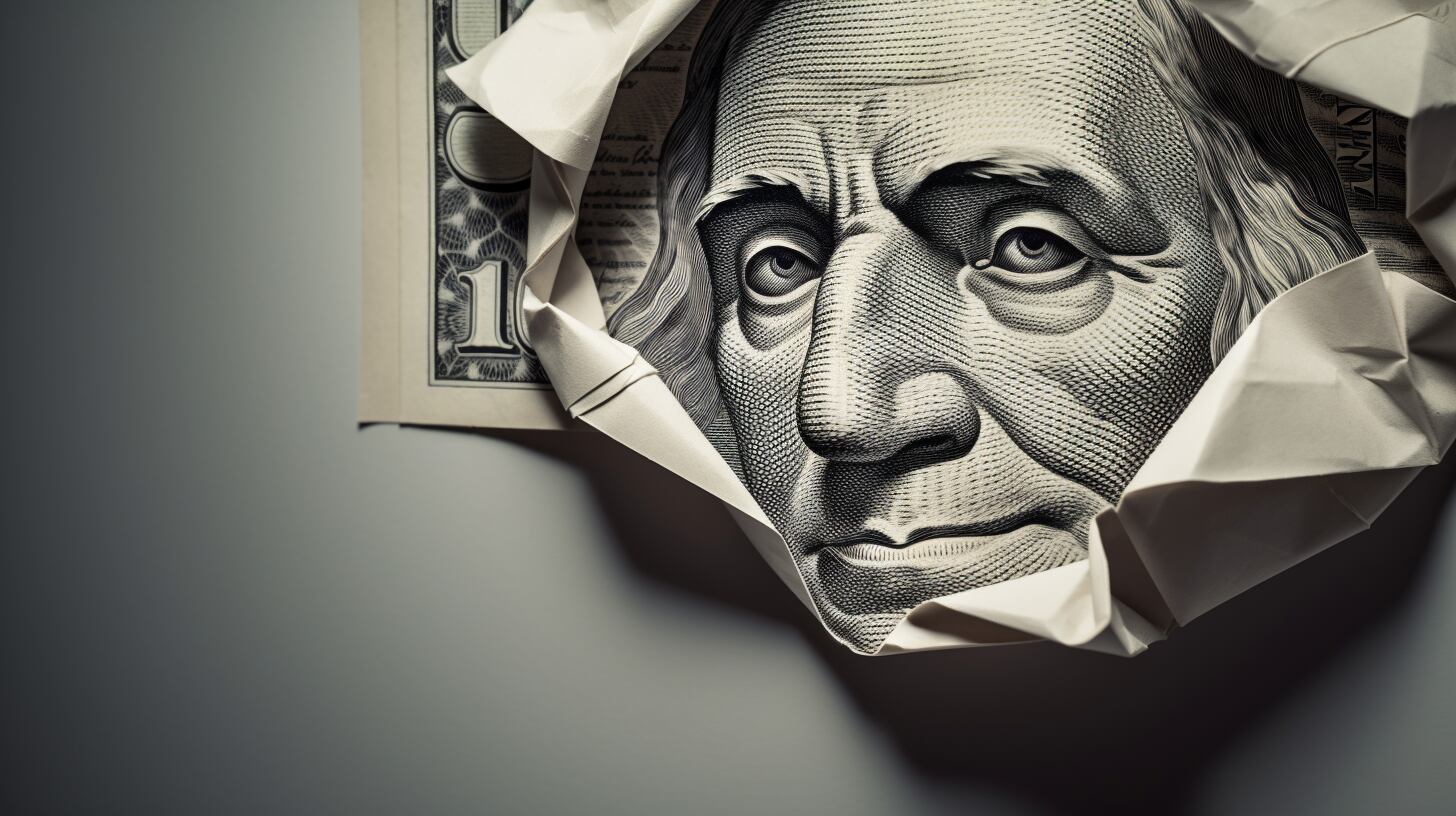 Abstracción de papel plegado con dólares y busto de Benjamin Franklin. Dólares, dólar, cambio, moneda, ahorro, economía, política, inflación (Imagen ilustrativa Infobae)