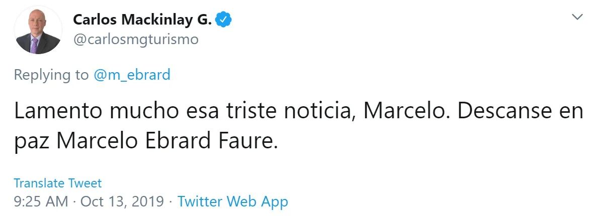 Carlos Mackinlay, secretario de Turismo de la CDMX, lamentó el fallecimiento de Marcelo Ebrard Maure (Foto: Twitter)