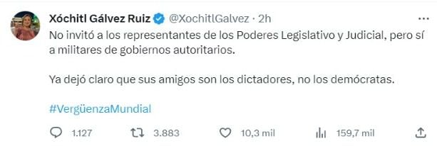 Mensaje de Xóchitl Gálvez a AMLO (Captura de pantalla: X @XochitlGalvez)