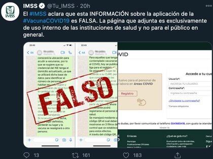 falsa información vacunas desmentido por el Instituto Mexicano del Seguro Social (Foto: Twitter@Tu_IMSS)