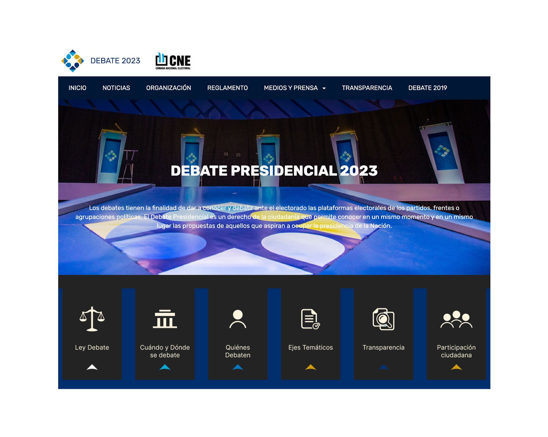 La Cámara Electoral habilitó un sitio web con la información sobre el Debate 2023: debate.electoral.gob.ar