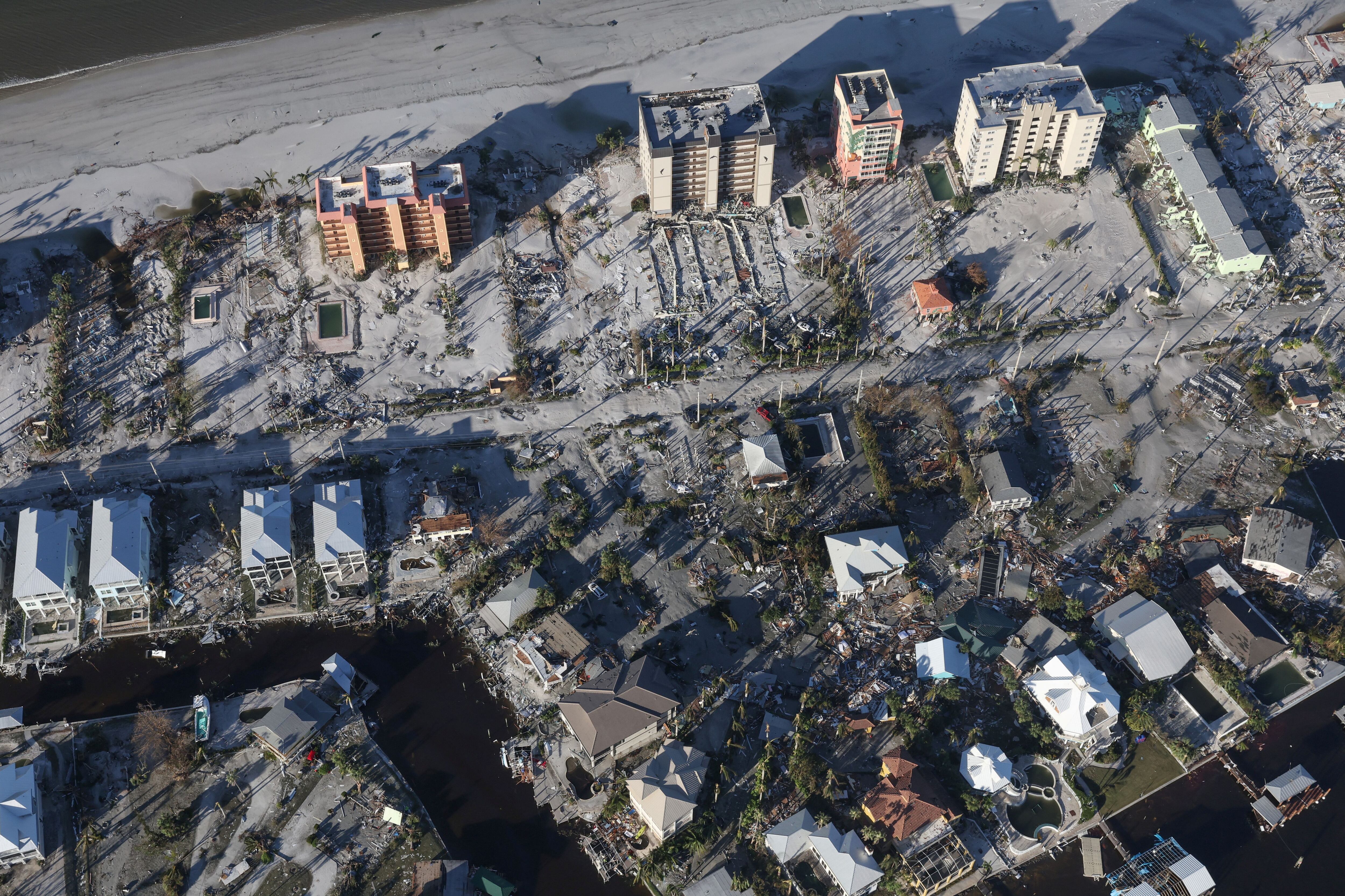 An aerial view of damaged properties after Hurricane Ian caused widespread destruction, in Fort Meyers Beach, Florida, U.S., September 30, 2022. REUTERS/Shannon Stapleton