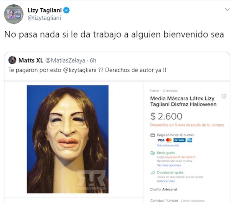 La publicación que ofrece la máscara con el rostro de la actriz a un costo de 2600 pesos 