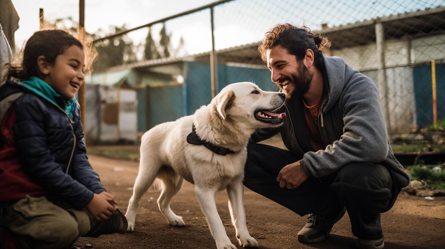 Conmovedora imagen de adopción de mascotas: un padre y su hija brindan un hogar amoroso a un perro rescatado, fomentando el bienestar y la compañía familiar. (Imagen Ilustrativa Infobae)