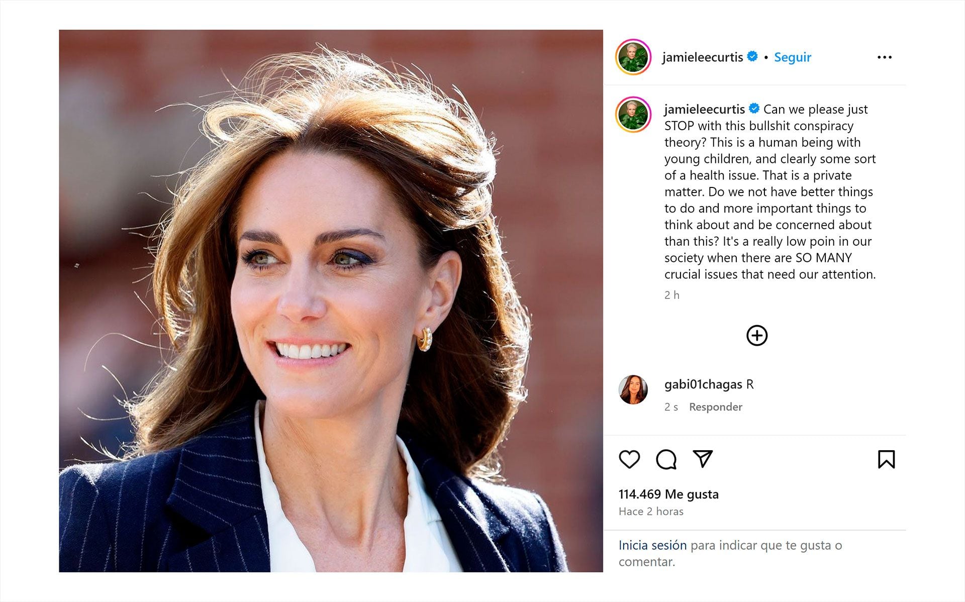 El posteo de Jamie Lee Curtis sobre la salud de Kate Middleton