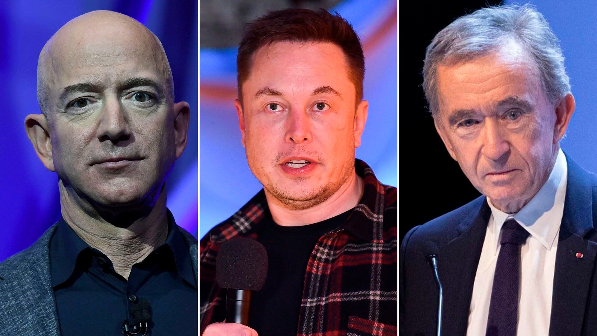 Jeff Bezos, Elon Musk y  Bernard Arnault