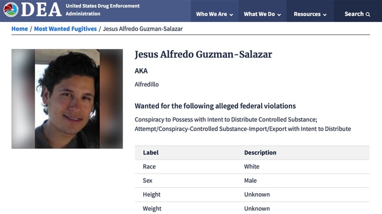 “Alfredillo”, uno de los hijos del “Chapo” Guzmán, ya está en la lista de los más buscados de la DEA.