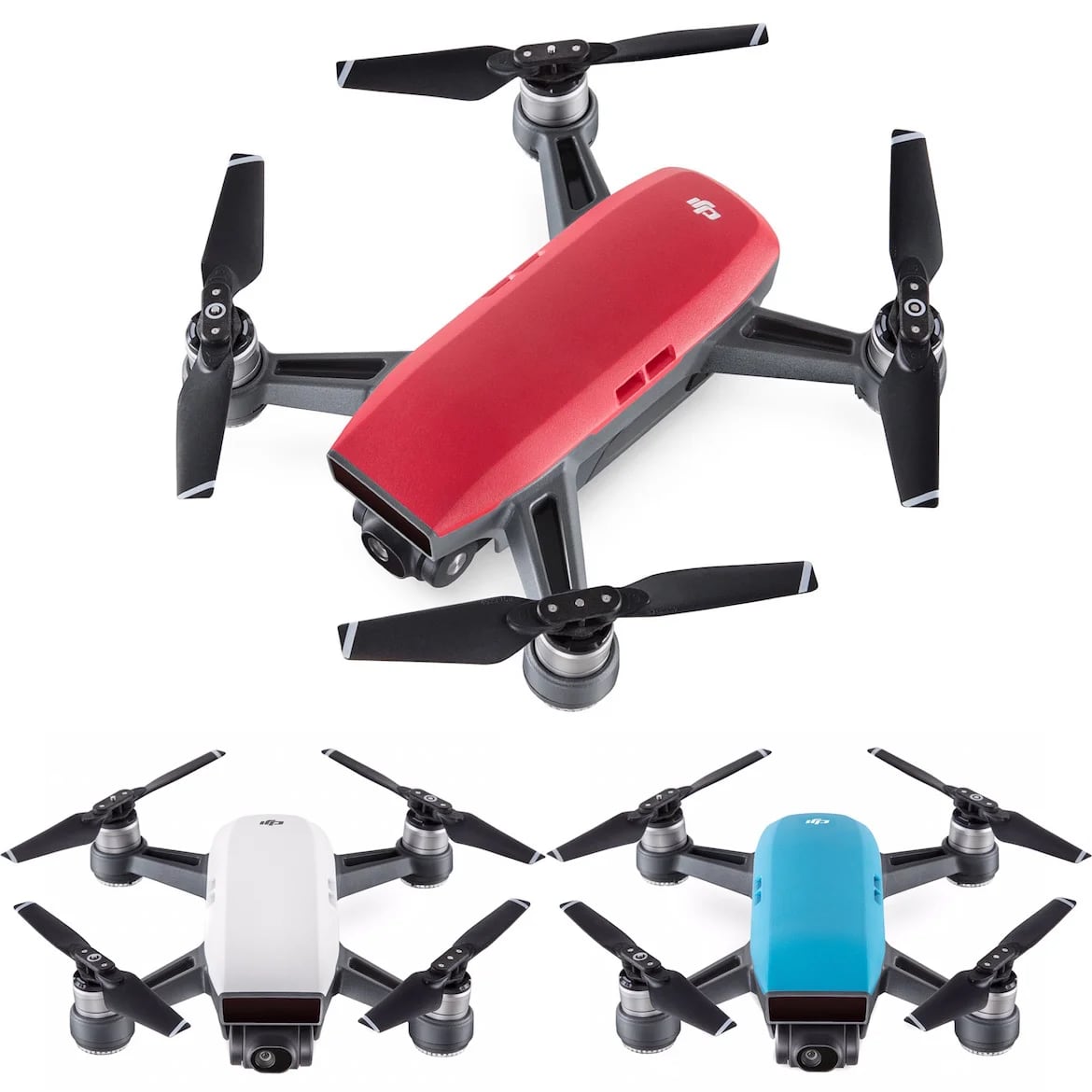 Rojo, blanco y celeste son tres de los cinco colores disponibles para el DJI Spark