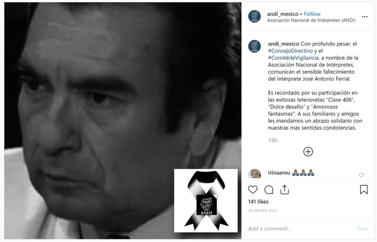 El actor José Antonio Ferral falleció el domingo por la tarde (Foto: Instagram)