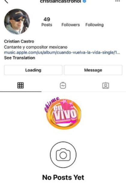 Estos diferentes ataques pudieron haber llevado a Cristian Castro a eliminar primero todas sus publicaciones en Instagram (Foto: Instagram)