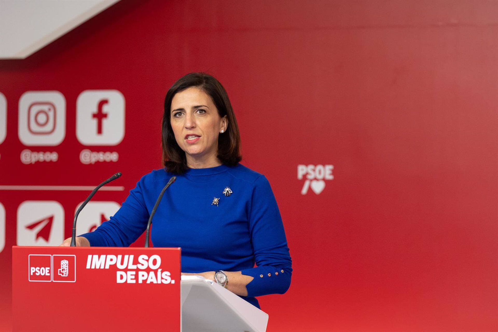 La portavoz de la Comisión Ejecutiva Federal del PSOE, Esther Peña, en una comparecencia en la sede del partido en la calle Ferraz. (PSOE)