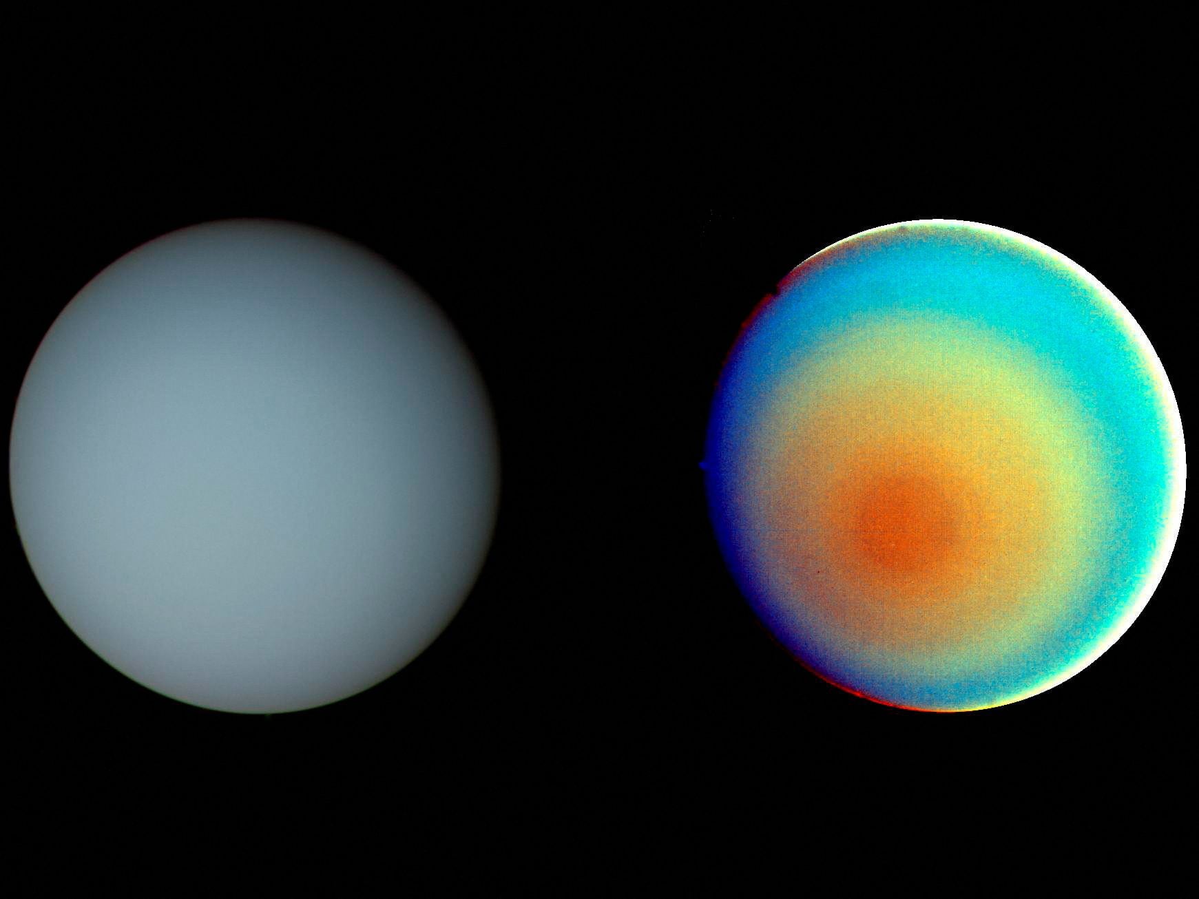 Dos fotografías de Urano tomadas por la Voyager 2 el 17 de enero de 1986 (REUTERS/NASA/JPL/Handout via Reuters/File Photo)