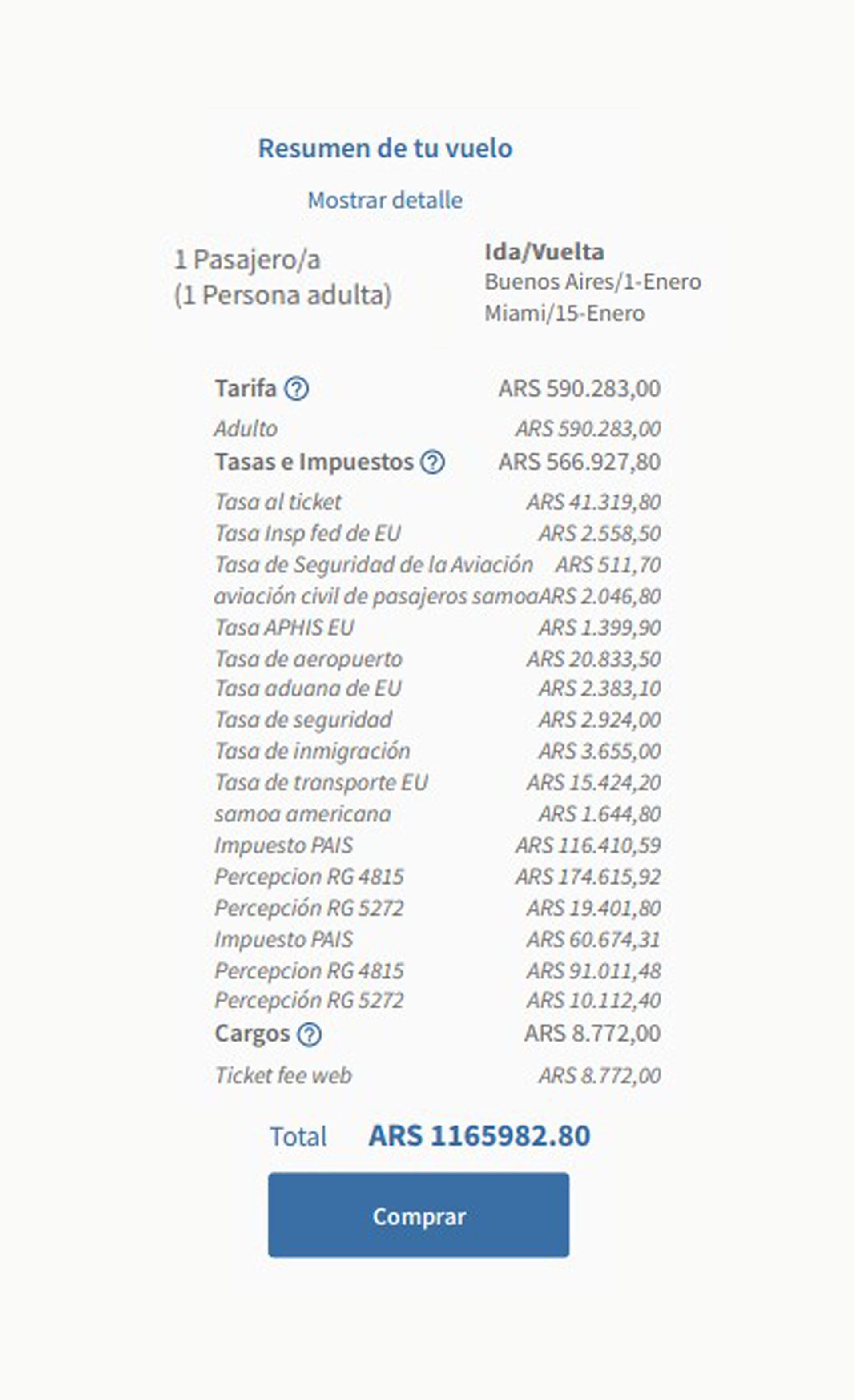 impuestos pasaje a miami nuevo