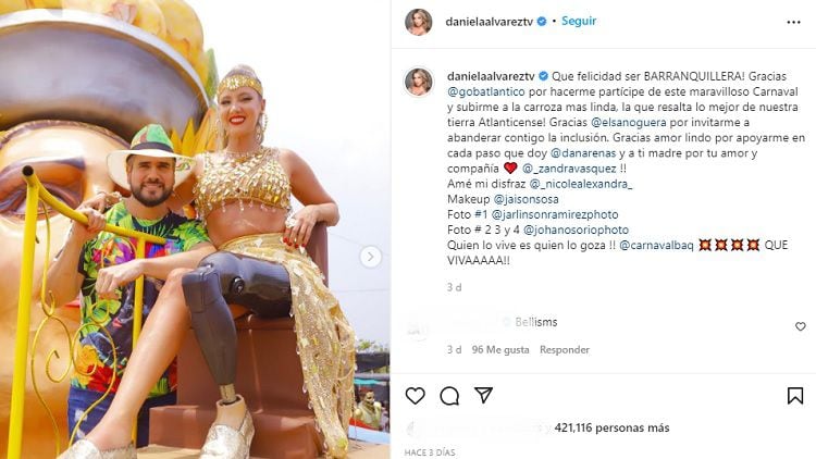 Daniel Arenas et Daniella Álvarez au carnaval de Barranquilla 2022. Photo : Instagram @danielaalvareztv
