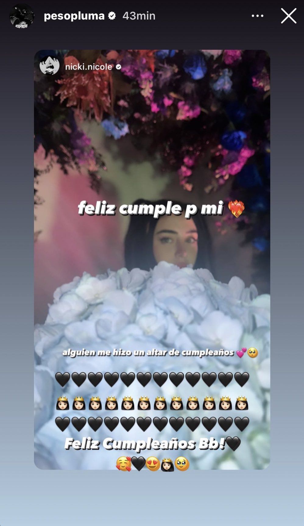 Nicki Nicole mostró el romántico regalo que recibió de parte de Peso Pluma en el día de su cumpleaños (Instagram)