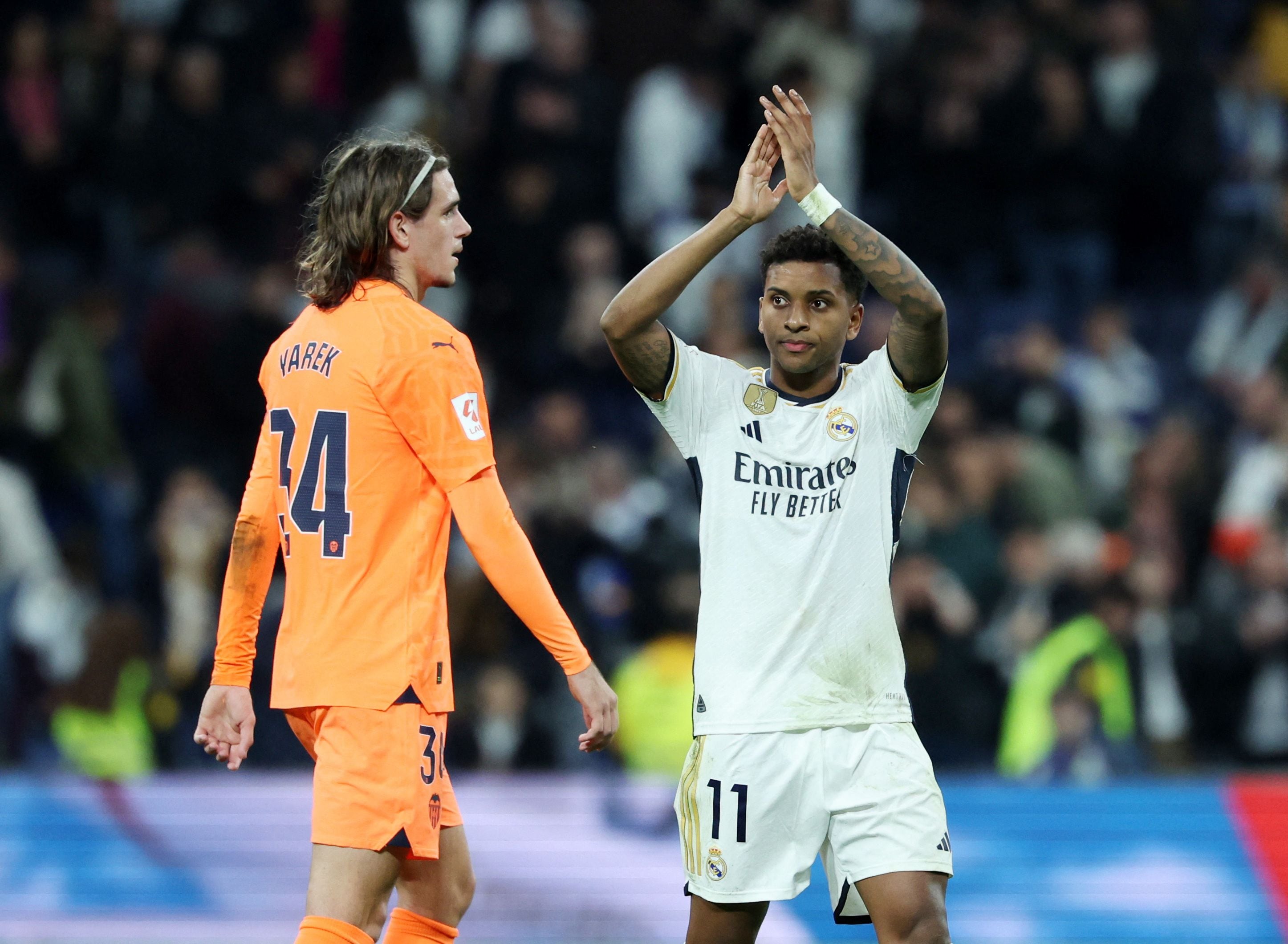 Rodrygo celebra la victoria ante el Valencia (REUTERS/Isabel Infantes)