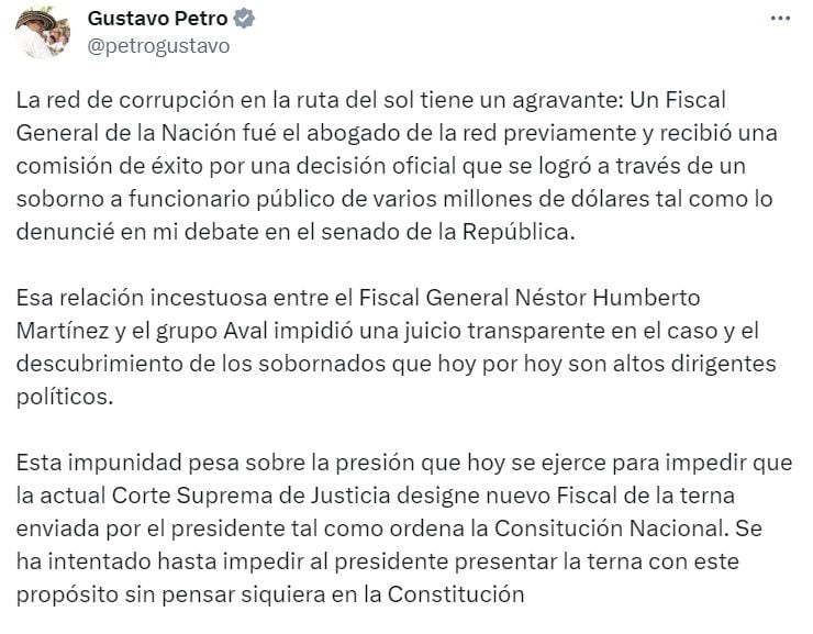 Gustavo Petro cuestionó a Néstor Humberto Martínez por caso Odebrecht