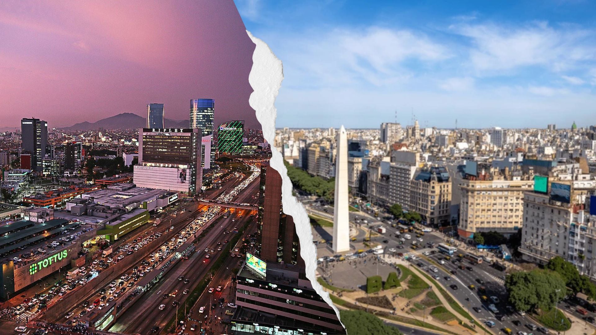 Imagen de capitales de Perú y Argentina cortadas a la mitad