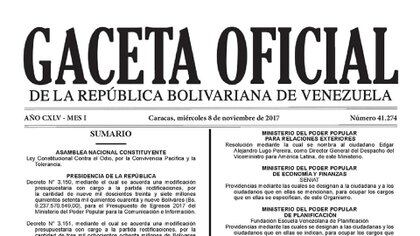 Gaceta de la "ley contra el odio" en Venezuela 