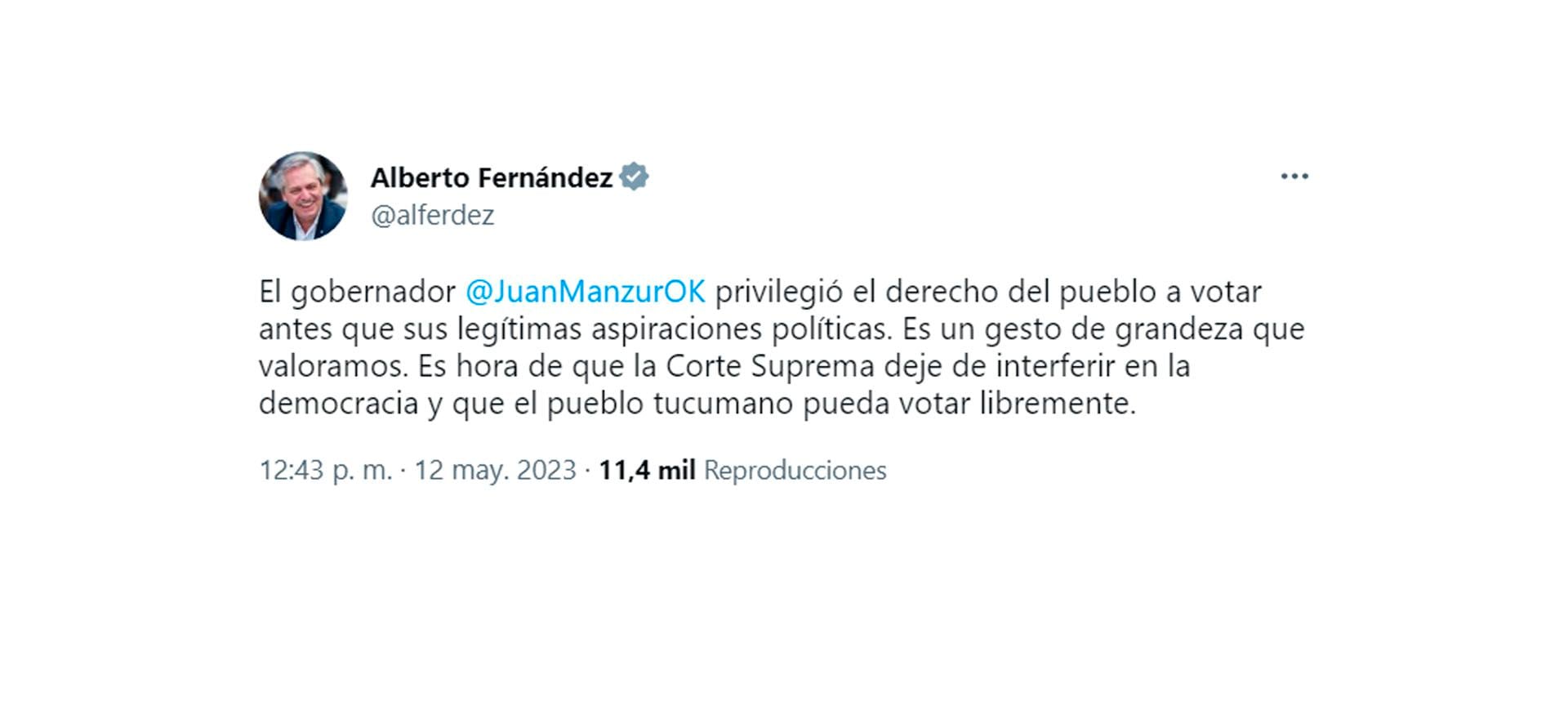 Tuit Alberto Fernández Corte Suprema