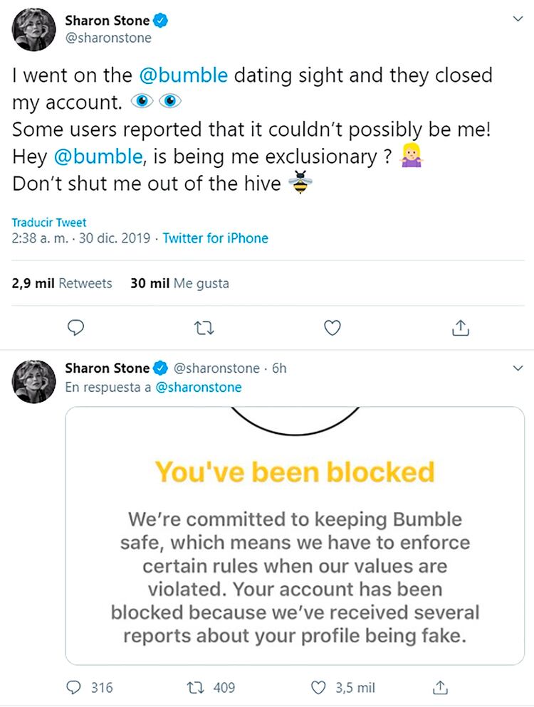 El pedido de Sharon Stone a Bumble para que le devuelvan la cuenta