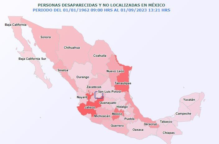 Los estados que encabezan las desapariciones son Jalisco, Tamaulipas, Estado de México, Veracruz, Nuevo León Foto: Registro Nacional de Personas Desaparecidas y No Localizadas (RNPDNO)