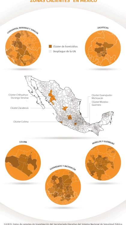 Los hot spots (o zonas calientes) en el país (Mapa: Infobae México)