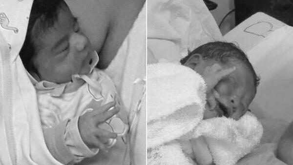 Amira y Guillermo Marcelo, dos de los que se disputan el título al “primer bebé del año” (Gentileza Cadena3)