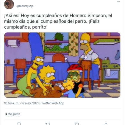 Homero Simpson y Ayudante de Santa cumplen mismo día (captura Twitter)